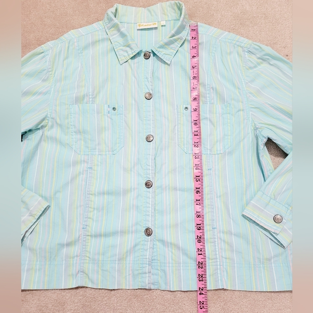 Lulu-B Women’s Button Front Jacket Shirt Pastel Stripe Cotton Blend Size Large - Picture 9 of 14